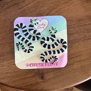 Beetejuice Etsy Black and White Snake Earrings